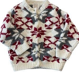 Baby Gap Chunky Knit Fair Isle Knit Cardigan Snowflake Pattern Cotton 12-24 M